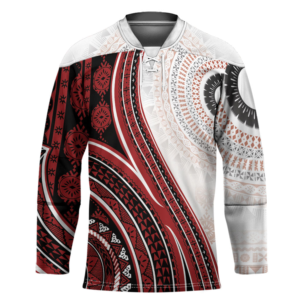 Bula Fiji Vintage Tapa Hockey Jersey Kaivity Masi Wave Motifs - Red LT7 Unisex Red - Polynesian Pride
