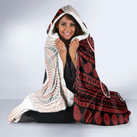 Bula Fiji Vintage Tapa Hooded Blanket Kaivity Masi Wave Motifs - Red LT7 - Polynesian Pride