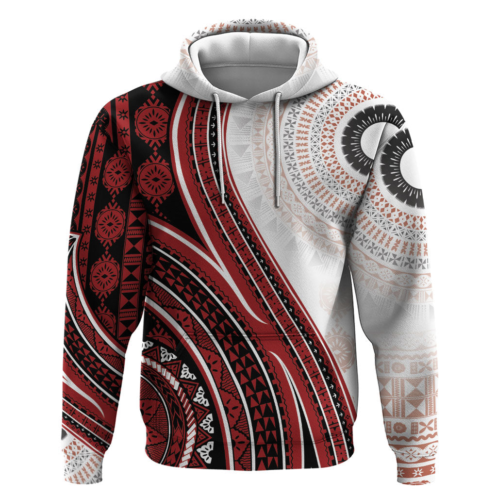 Bula Fiji Vintage Tapa Hoodie Kaivity Masi Wave Motifs - Red