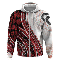 Bula Fiji Vintage Tapa Hoodie Kaivity Masi Wave Motifs - Red LT7 Zip Hoodie Red - Polynesian Pride