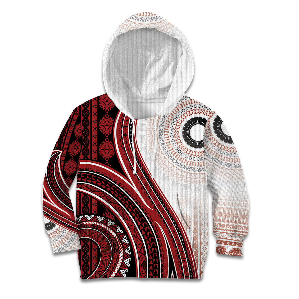 Bula Fiji Vintage Tapa Kid Hoodie Kaivity Masi Wave Motifs - Red LT7 Hoodie Red - Polynesian Pride