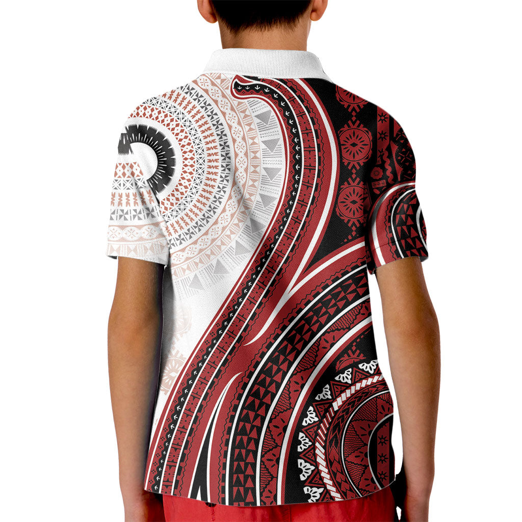 Bula Fiji Vintage Tapa Kid Polo Shirt Kaivity Masi Wave Motifs - Red LT7 - Polynesian Pride