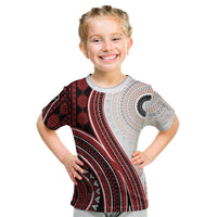 Bula Fiji Vintage Tapa Kid T Shirt Kaivity Masi Wave Motifs - Red LT7 Red - Polynesian Pride