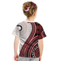 Bula Fiji Vintage Tapa Kid T Shirt Kaivity Masi Wave Motifs - Red LT7 - Polynesian Pride