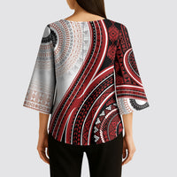 Bula Fiji Vintage Tapa Kimono Sleeve Blouse Kaivity Masi Wave Motifs - Red LT7 - Polynesian Pride