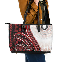 Bula Fiji Vintage Tapa Leather Tote Bag Kaivity Masi Wave Motifs - Red LT7 - Polynesian Pride