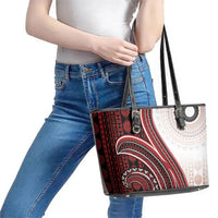 Bula Fiji Vintage Tapa Leather Tote Bag Kaivity Masi Wave Motifs - Red LT7 - Polynesian Pride