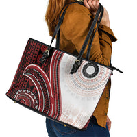 Bula Fiji Vintage Tapa Leather Tote Bag Kaivity Masi Wave Motifs - Red LT7 - Polynesian Pride