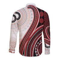 Bula Fiji Vintage Tapa Long Sleeve Button Shirt Kaivity Masi Wave Motifs - Red LT7 - Polynesian Pride