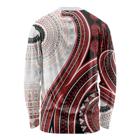 Bula Fiji Vintage Tapa Long Sleeve Shirt Kaivity Masi Wave Motifs - Red LT7 - Polynesian Pride