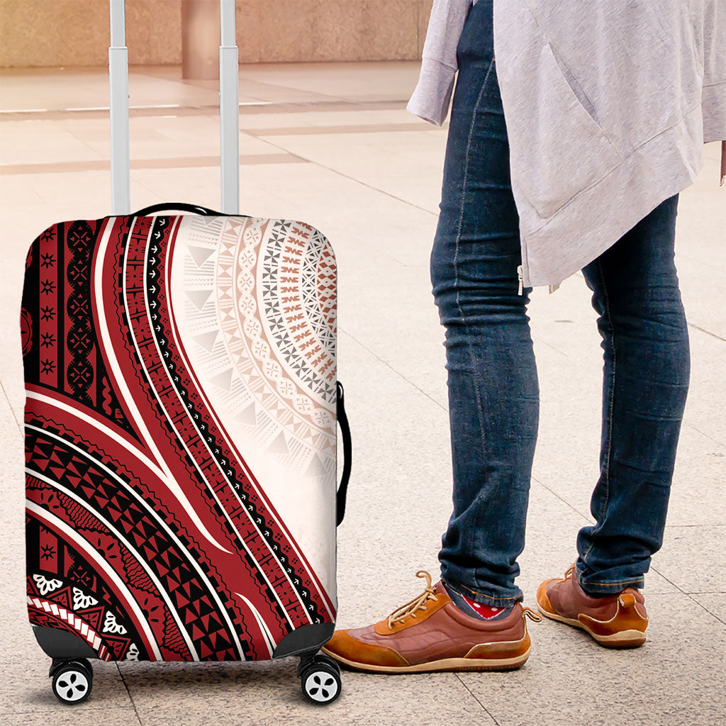 Bula Fiji Vintage Tapa Luggage Cover Kaivity Masi Wave Motifs - Red LT7 Red - Polynesian Pride