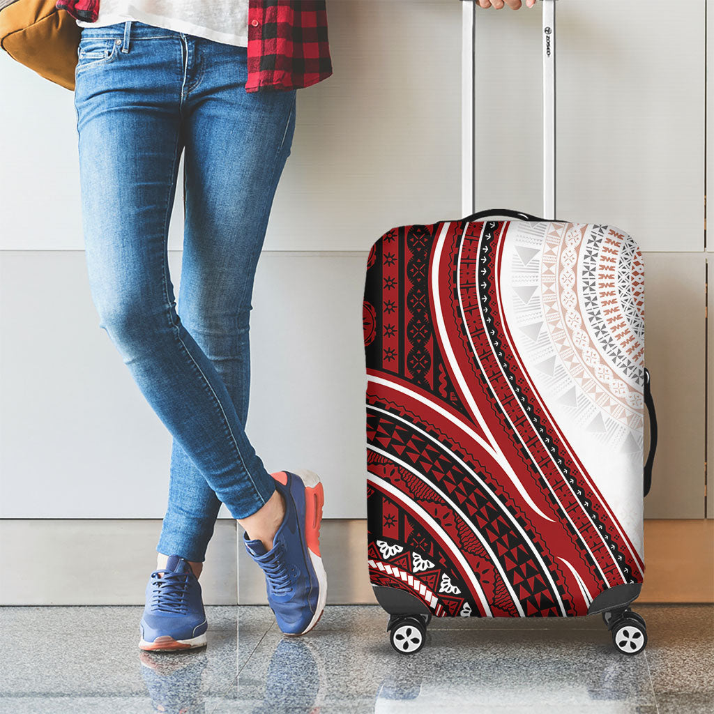 Bula Fiji Vintage Tapa Luggage Cover Kaivity Masi Wave Motifs - Red LT7 - Polynesian Pride