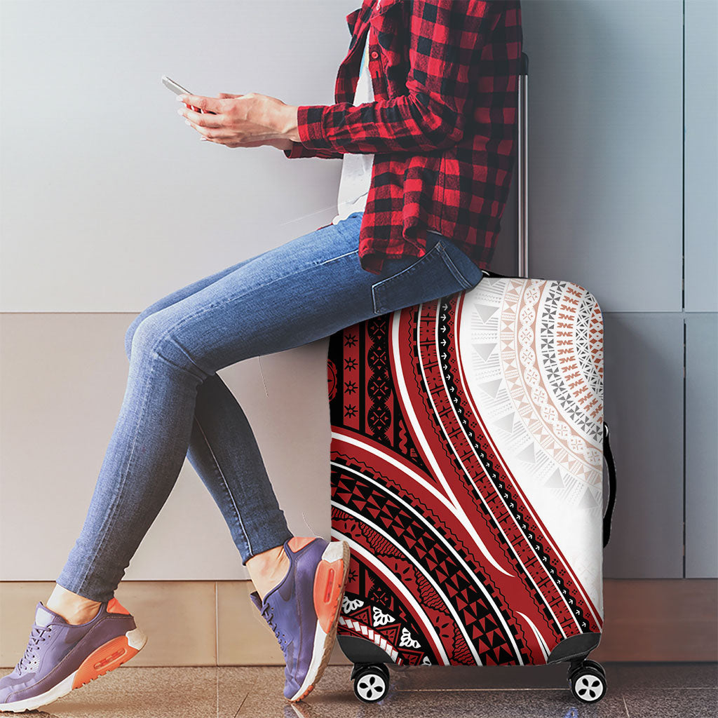 Bula Fiji Vintage Tapa Luggage Cover Kaivity Masi Wave Motifs - Red LT7 - Polynesian Pride