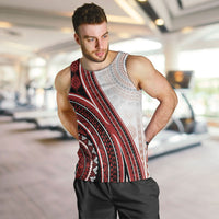 Bula Fiji Vintage Tapa Men Tank Top Kaivity Masi Wave Motifs - Red LT7 Red - Polynesian Pride