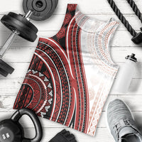 Bula Fiji Vintage Tapa Men Tank Top Kaivity Masi Wave Motifs - Red LT7 - Polynesian Pride
