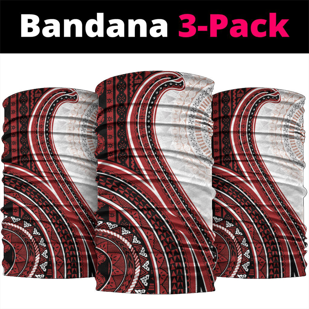 Bula Fiji Vintage Tapa Neck Gaiter Kaivity Masi Wave Motifs - Red