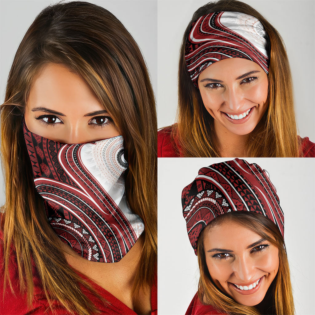 Bula Fiji Vintage Tapa Neck Gaiter Kaivity Masi Wave Motifs - Red