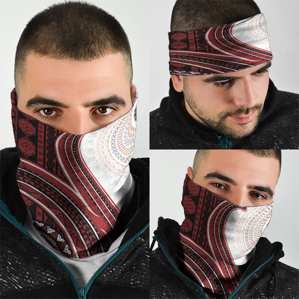 Bula Fiji Vintage Tapa Neck Gaiter Kaivity Masi Wave Motifs - Red