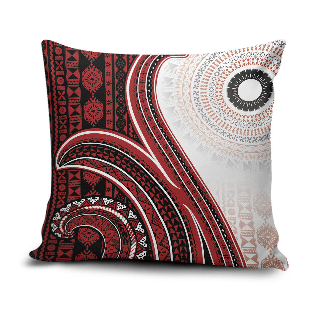 Bula Fiji Vintage Tapa Pillow Cover Kaivity Masi Wave Motifs - Red