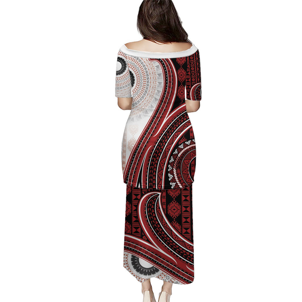 Bula Fiji Vintage Tapa Puletasi Kaivity Masi Wave Motifs - Red LT7 - Polynesian Pride