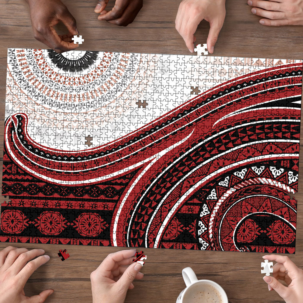 Bula Fiji Vintage Tapa Puzzle Kaivity Masi Wave Motifs - Red