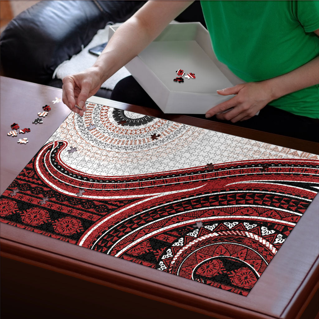 Bula Fiji Vintage Tapa Puzzle Kaivity Masi Wave Motifs - Red