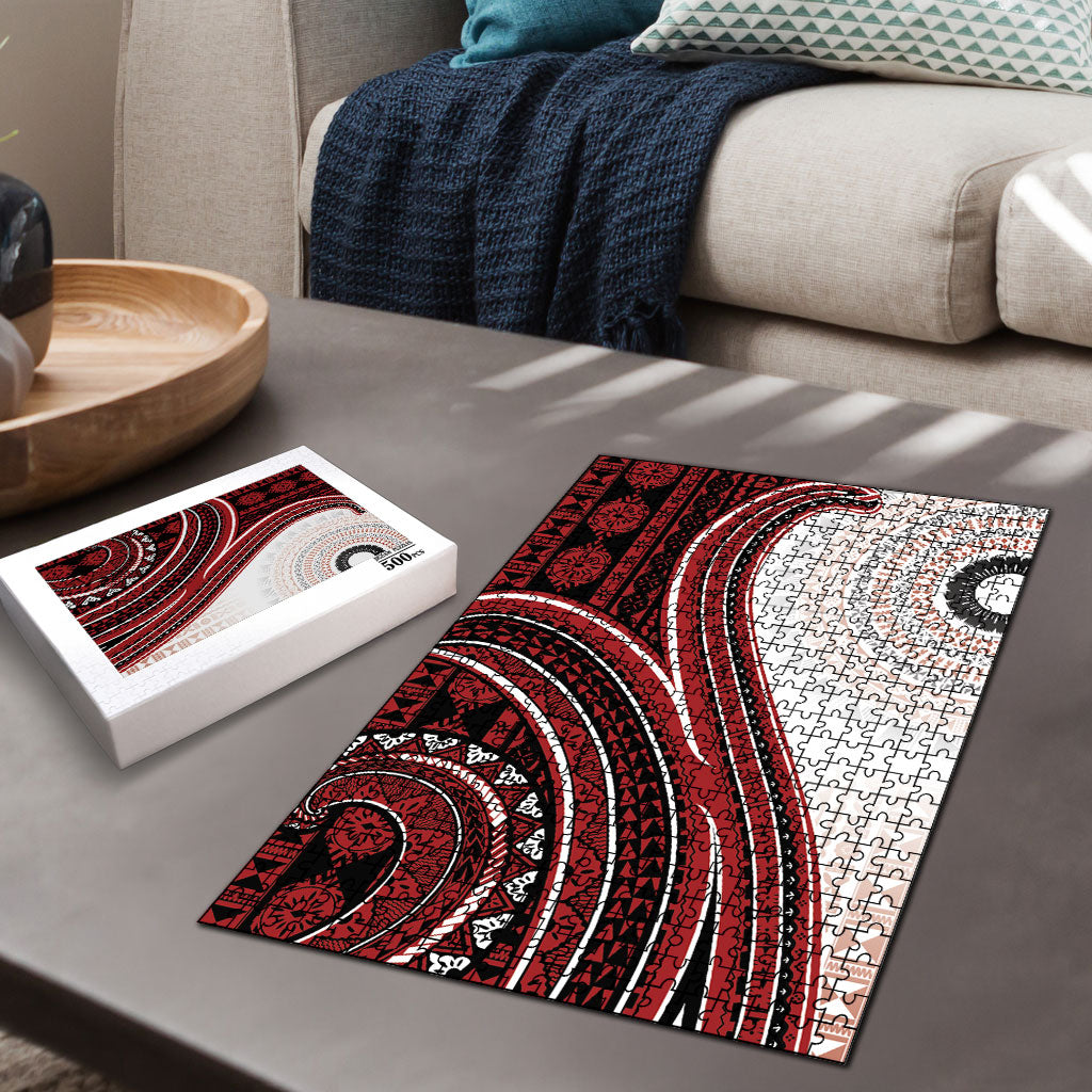 Bula Fiji Vintage Tapa Puzzle Kaivity Masi Wave Motifs - Red