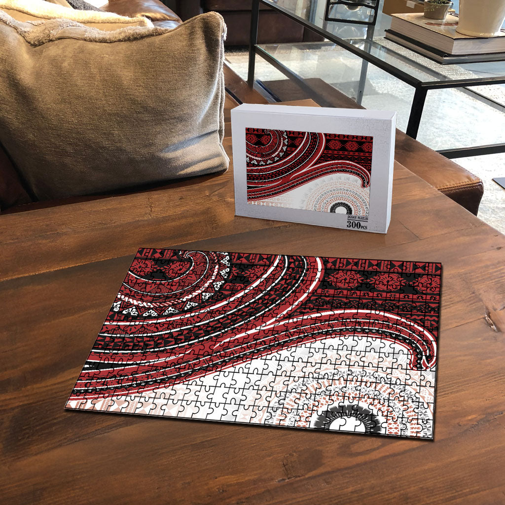 Bula Fiji Vintage Tapa Puzzle Kaivity Masi Wave Motifs - Red