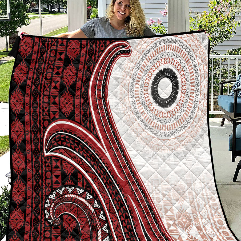 Bula Fiji Vintage Tapa Quilt Kaivity Masi Wave Motifs - Red LT7 Red - Polynesian Pride