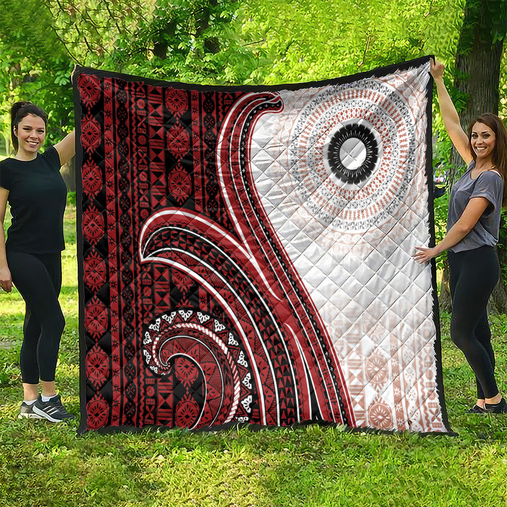 Bula Fiji Vintage Tapa Quilt Kaivity Masi Wave Motifs - Red LT7 - Polynesian Pride
