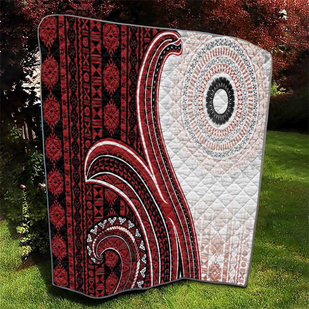 Bula Fiji Vintage Tapa Quilt Kaivity Masi Wave Motifs - Red LT7 - Polynesian Pride