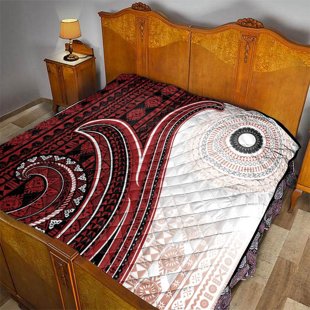 Bula Fiji Vintage Tapa Quilt Kaivity Masi Wave Motifs - Red LT7 - Polynesian Pride