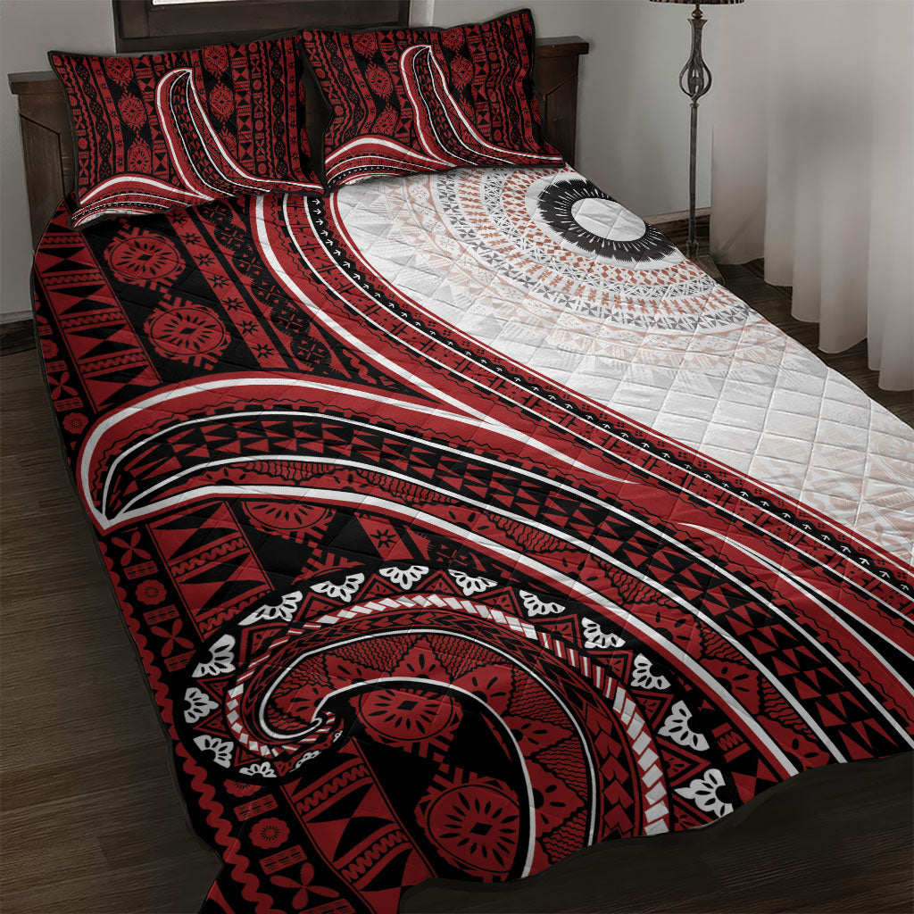 Bula Fiji Vintage Tapa Quilt Bed Set Kaivity Masi Wave Motifs - Red LT7 Red - Polynesian Pride