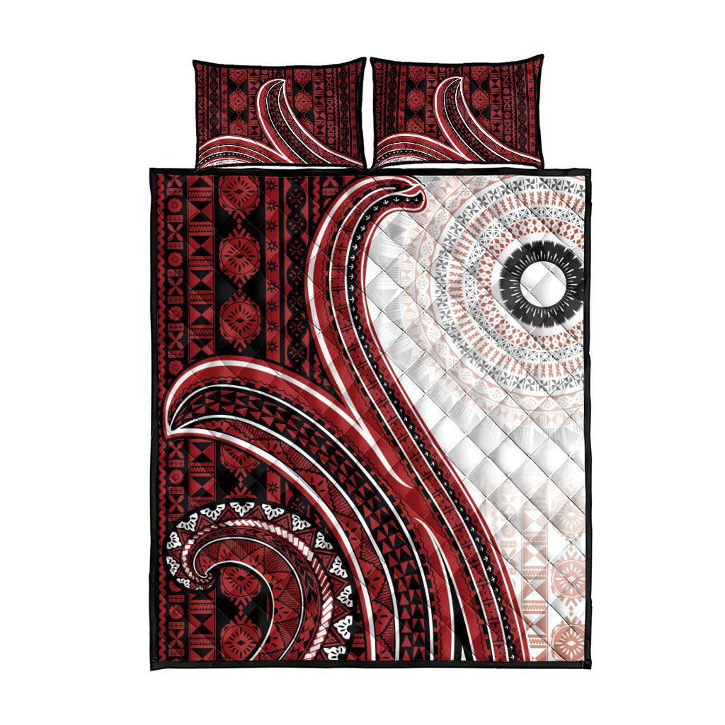 Bula Fiji Vintage Tapa Quilt Bed Set Kaivity Masi Wave Motifs - Red LT7 - Polynesian Pride
