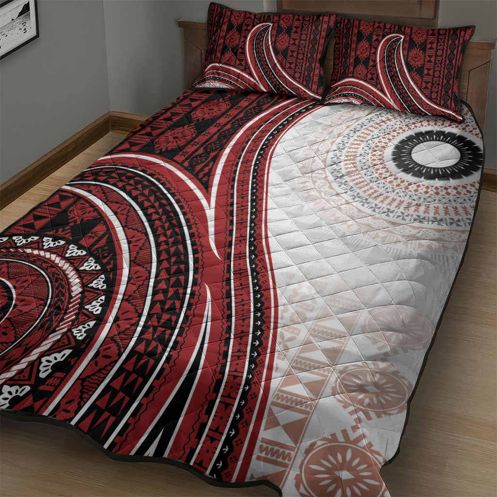 Bula Fiji Vintage Tapa Quilt Bed Set Kaivity Masi Wave Motifs - Red LT7 - Polynesian Pride