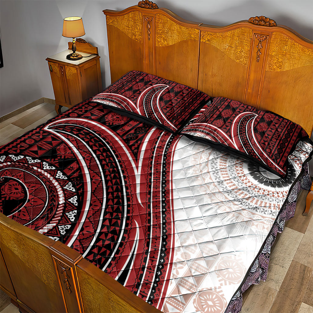 Bula Fiji Vintage Tapa Quilt Bed Set Kaivity Masi Wave Motifs - Red LT7 - Polynesian Pride