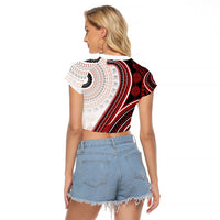 Bula Fiji Vintage Tapa Raglan Cropped T Shirt Kaivity Masi Wave Motifs - Red LT7 - Polynesian Pride