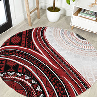 Bula Fiji Vintage Tapa Round Carpet Kaivity Masi Wave Motifs - Red