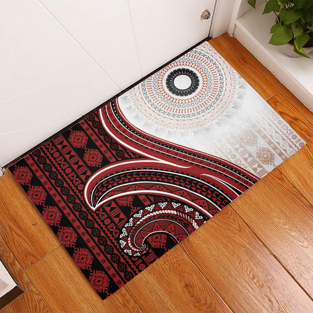 Bula Fiji Vintage Tapa Rubber Doormat Kaivity Masi Wave Motifs - Red LT7 - Polynesian Pride