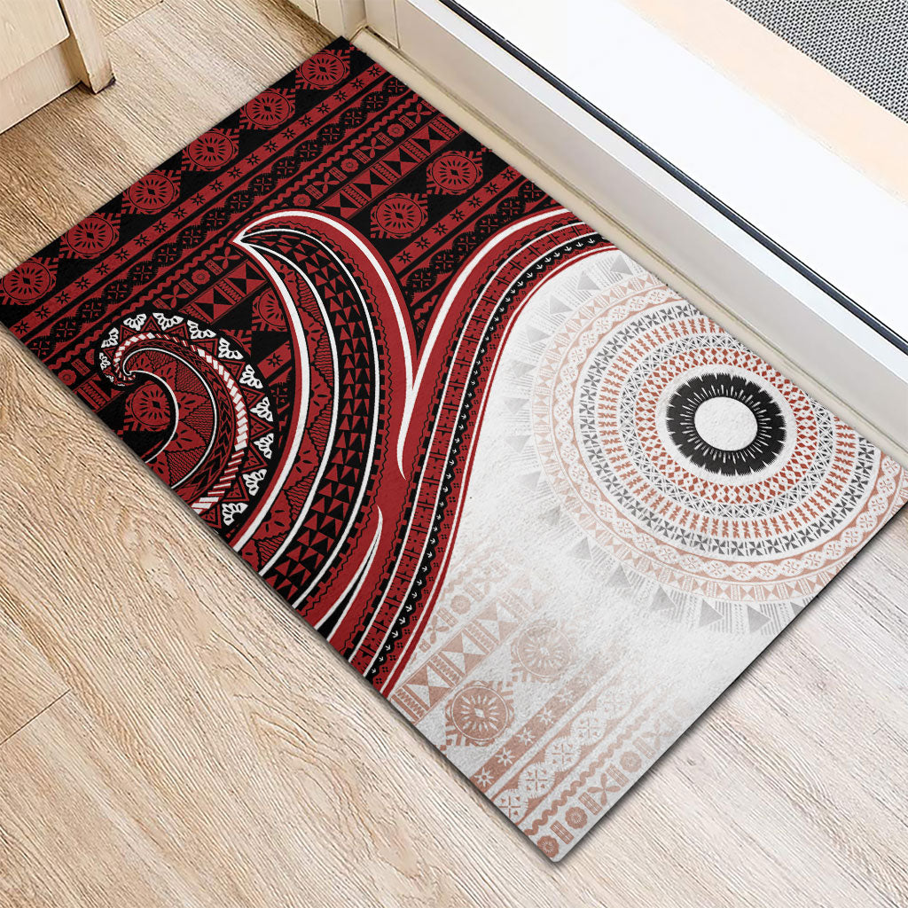 Bula Fiji Vintage Tapa Rubber Doormat Kaivity Masi Wave Motifs - Red LT7 - Polynesian Pride