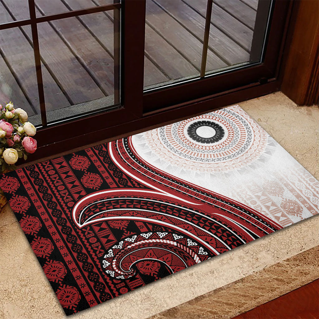 Bula Fiji Vintage Tapa Rubber Doormat Kaivity Masi Wave Motifs - Red LT7 - Polynesian Pride