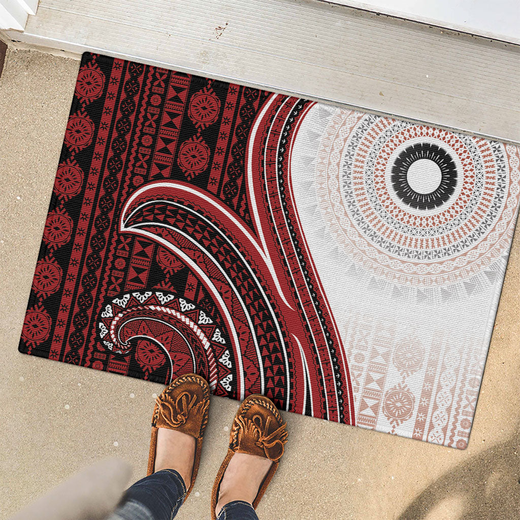 Bula Fiji Vintage Tapa Rubber Doormat Kaivity Masi Wave Motifs - Red LT7 - Polynesian Pride