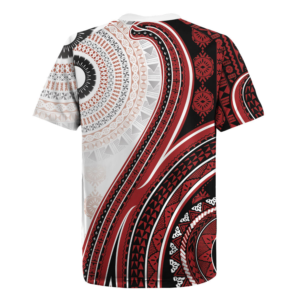 Bula Fiji Vintage Tapa Rugby Jersey Kaivity Masi Wave Motifs - Red LT7 - Polynesian Pride