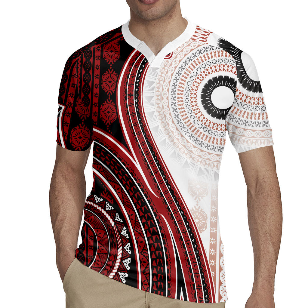 Bula Fiji Vintage Tapa Rugby Jersey Kaivity Masi Wave Motifs - Red LT7 - Polynesian Pride