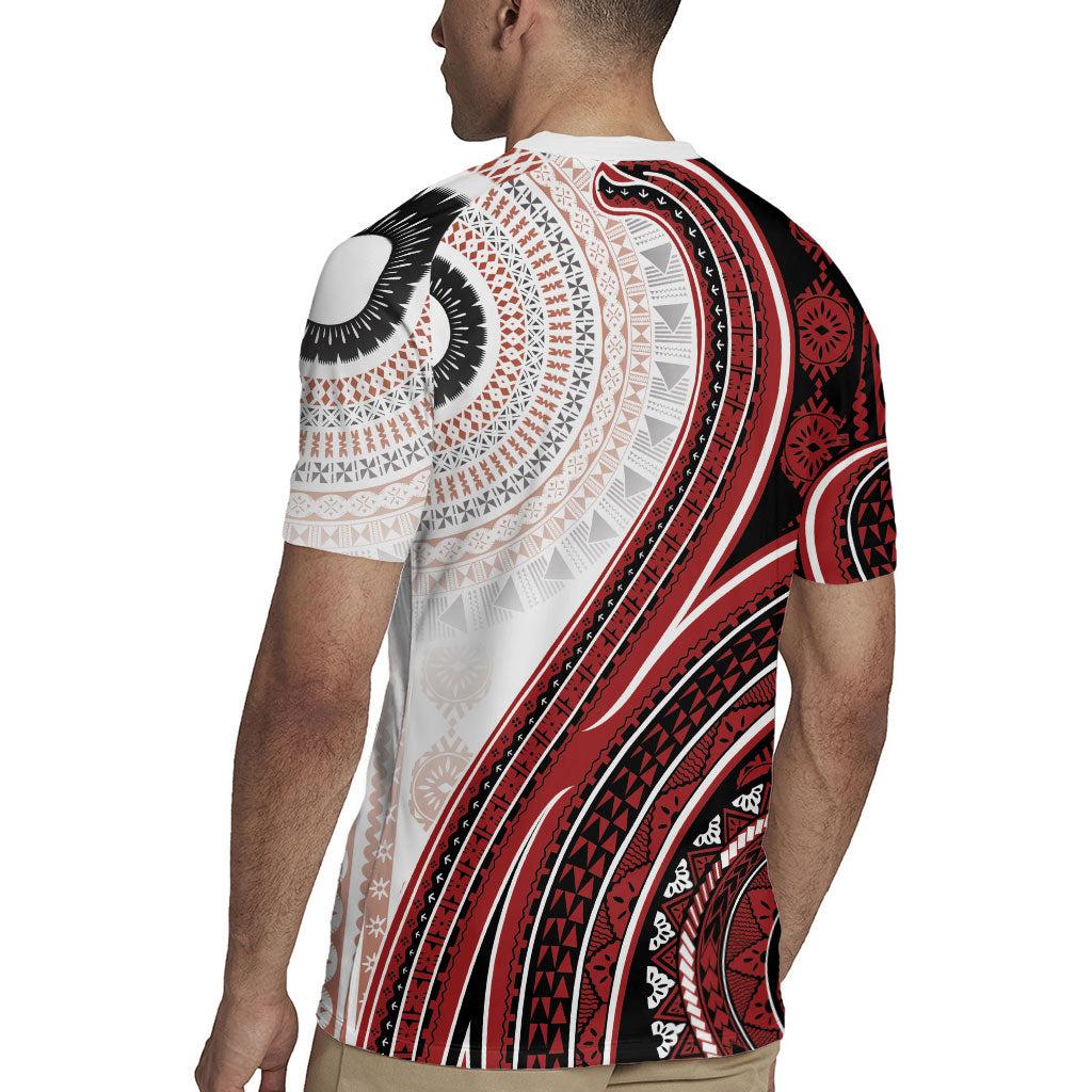 Bula Fiji Vintage Tapa Rugby Jersey Kaivity Masi Wave Motifs - Red LT7 - Polynesian Pride