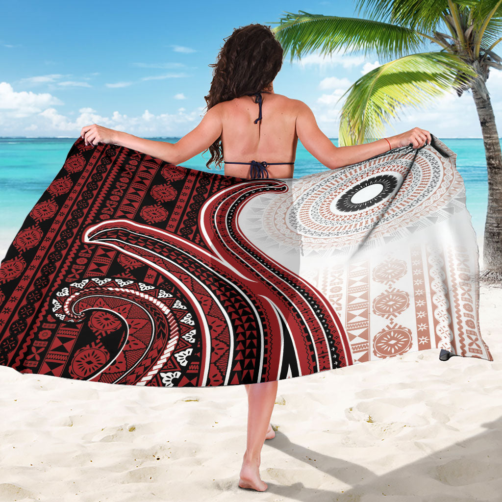 Bula Fiji Vintage Tapa Sarong Kaivity Masi Wave Motifs - Red LT7 - Polynesian Pride