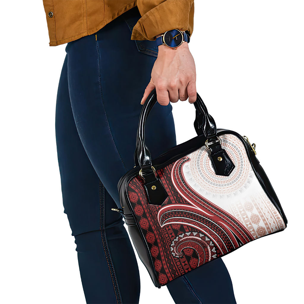 Bula Fiji Vintage Tapa Shoulder Handbag Kaivity Masi Wave Motifs - Red LT7 - Polynesian Pride