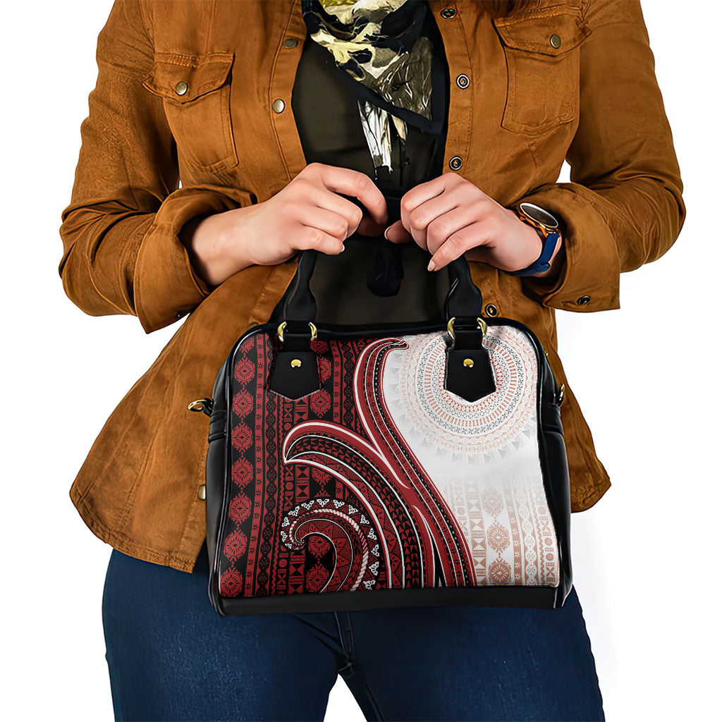 Bula Fiji Vintage Tapa Shoulder Handbag Kaivity Masi Wave Motifs - Red LT7 - Polynesian Pride