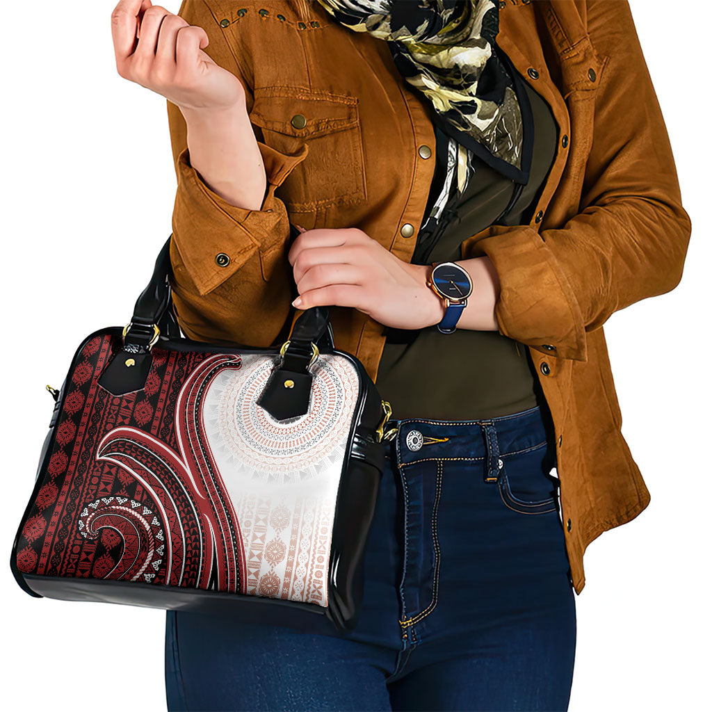 Bula Fiji Vintage Tapa Shoulder Handbag Kaivity Masi Wave Motifs - Red LT7 - Polynesian Pride