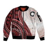 Bula Fiji Vintage Tapa Sleeve Zip Bomber Jacket Kaivity Masi Wave Motifs - Red LT7 Unisex Red - Polynesian Pride